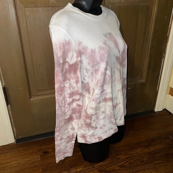 Guess White Long Sleeve Fitted Top Custom Dyed with Silver Bling Logo Size XL - Picture 5 of 12